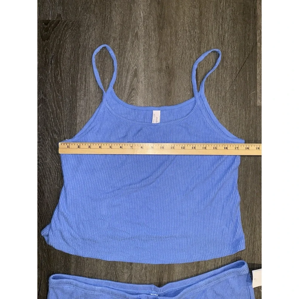 auden cozy ribbed blue pajama set tank & drawstring wide leg pants Sz Xxl
